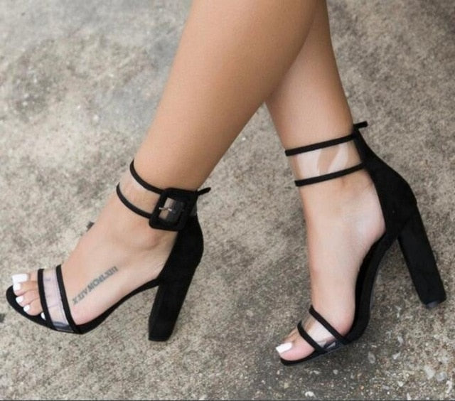 Transparent Strap Block Heels - Velora Luxury Fashion