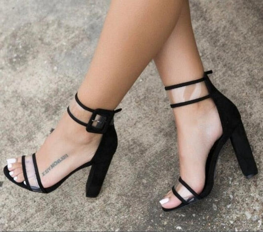 Transparent Strap Block Heels - Velora Luxury Fashion