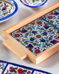 Tray with Wood Handle | Rectangular & Square – Hand-Painted Palestinian Ceramic | Multicolor & Navy - Velora Luxury Fashion
