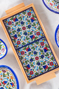 Tray with Wood Handle | Rectangular & Square – Hand-Painted Palestinian Ceramic | Multicolor & Navy - Velora Luxury Fashion