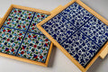 Tray with Wood Handle | Rectangular & Square – Hand-Painted Palestinian Ceramic | Multicolor & Navy - Velora Luxury Fashion