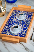 Tray with Wood Handle | Rectangular & Square – Hand-Painted Palestinian Ceramic | Multicolor & Navy - Velora Luxury Fashion