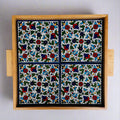 Tray with Wood Handle | Rectangular & Square – Hand-Painted Palestinian Ceramic | Multicolor & Navy - Velora Luxury Fashion