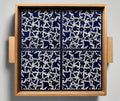Tray with Wood Handle | Rectangular & Square – Hand-Painted Palestinian Ceramic | Multicolor & Navy - Velora Luxury Fashion