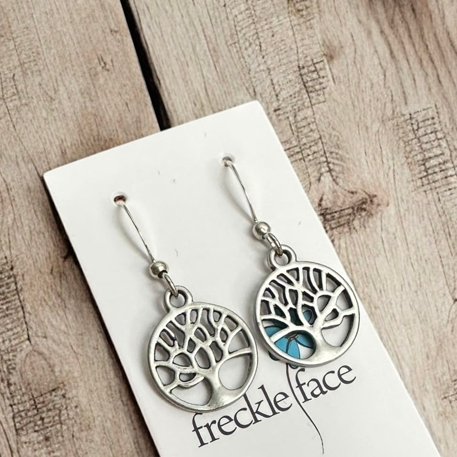 Tree Silhouette Dangle Earrings – Matte & Polished Silver Options - Velora Luxury Fashion