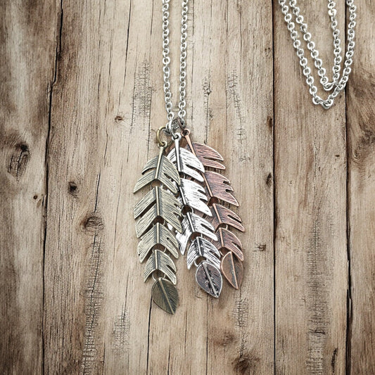 Triple Feather Pendant Necklace - Velora Luxury Fashion