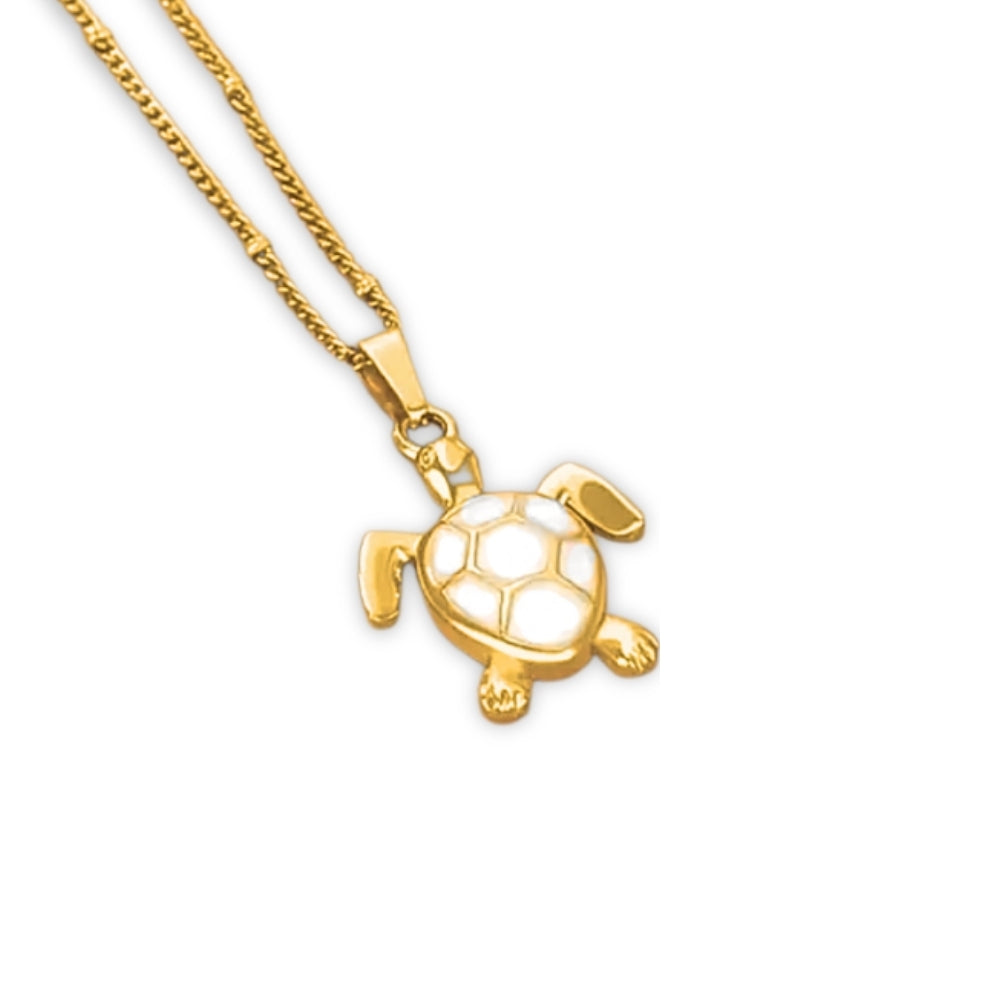 Golden Bohemian White Turtle Necklace - Velora