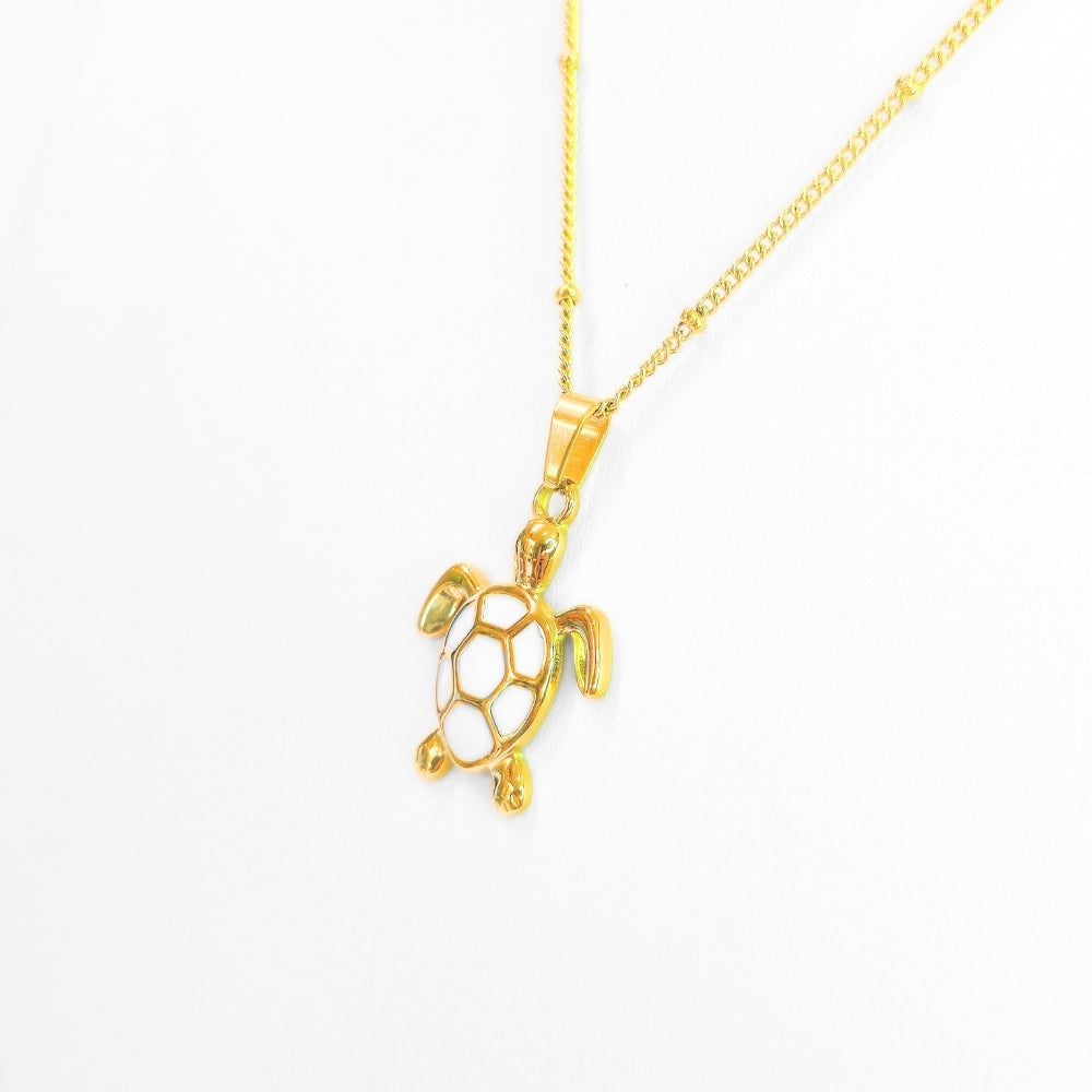 Golden Bohemian White Turtle Necklace - Velora