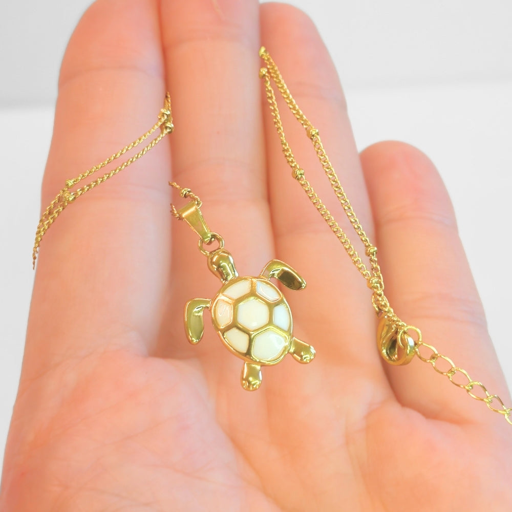 Golden Bohemian White Turtle Necklace - Velora