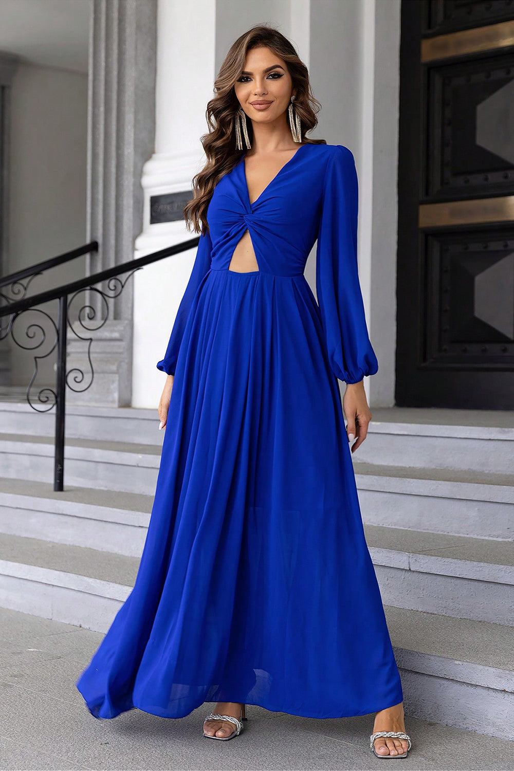 Twist Front Cutout Long Sleeve Dress - Velora Luxury Fashion
