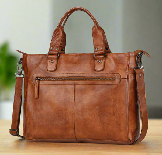 Two Handled Messenger Leather Laptop Bag - Velora Luxury Fashion