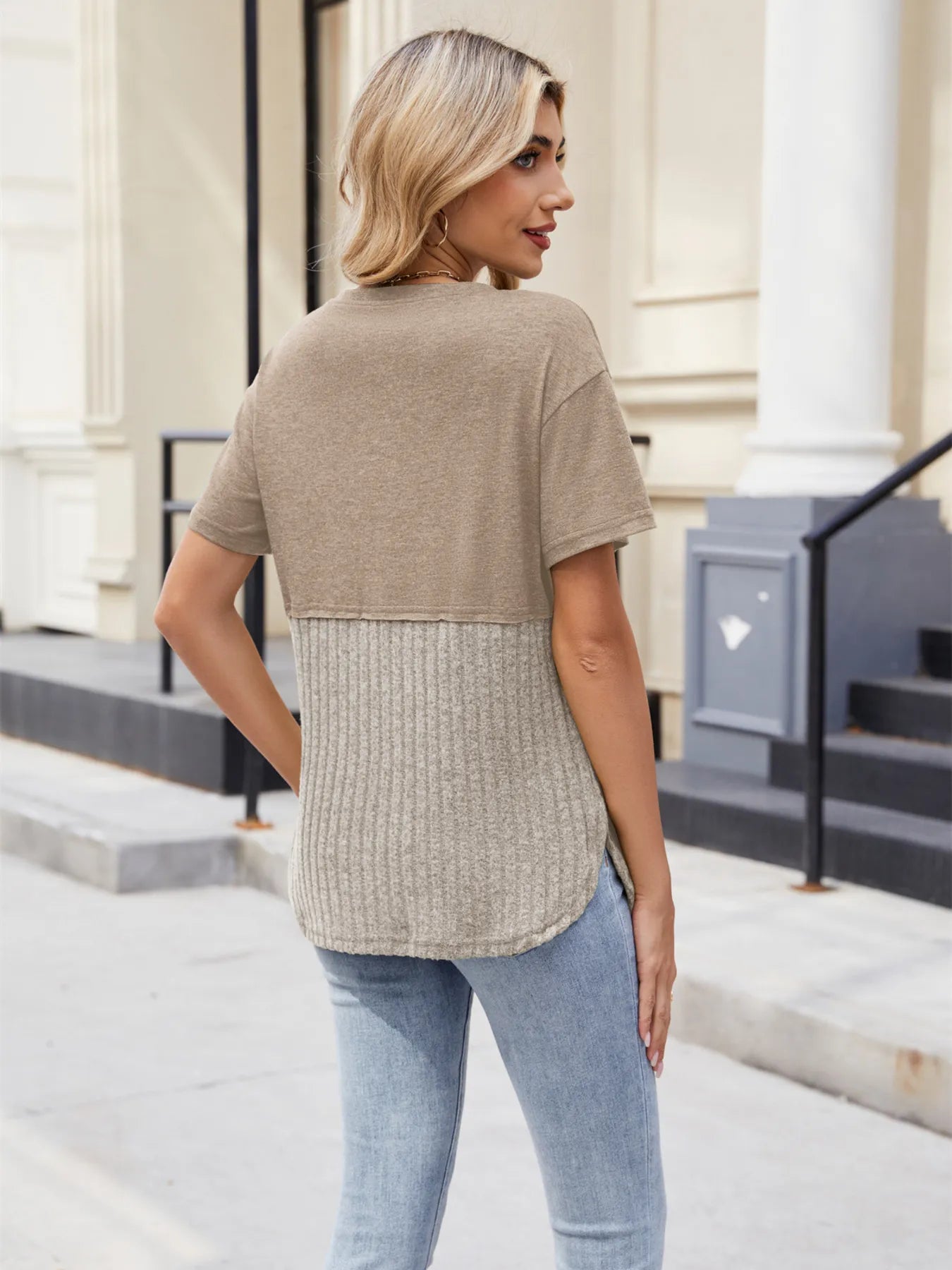 Two-Tone Short Sleeve Top - Velora Luxury Fashion