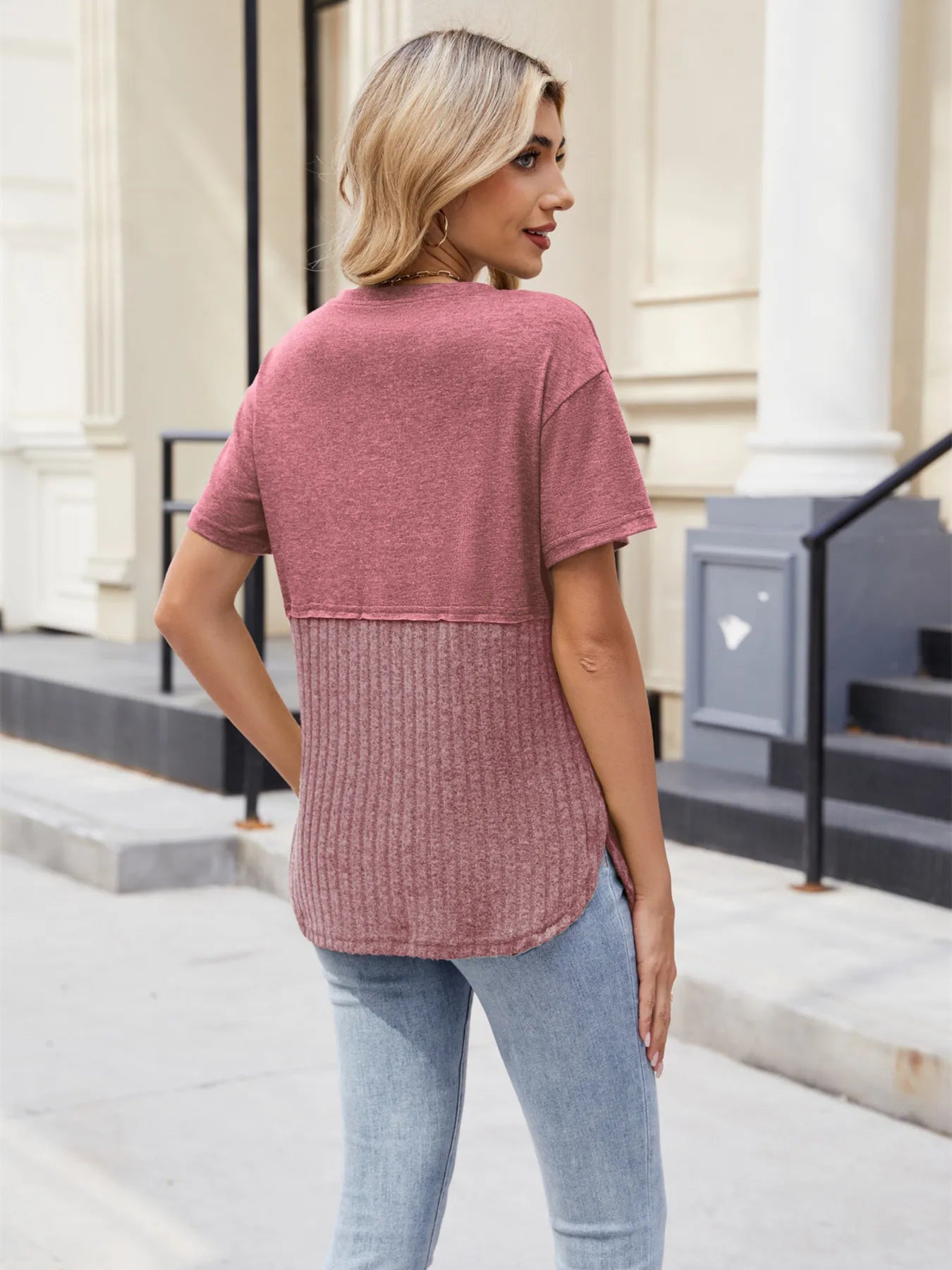 Two-Tone Short Sleeve Top - Velora Luxury Fashion