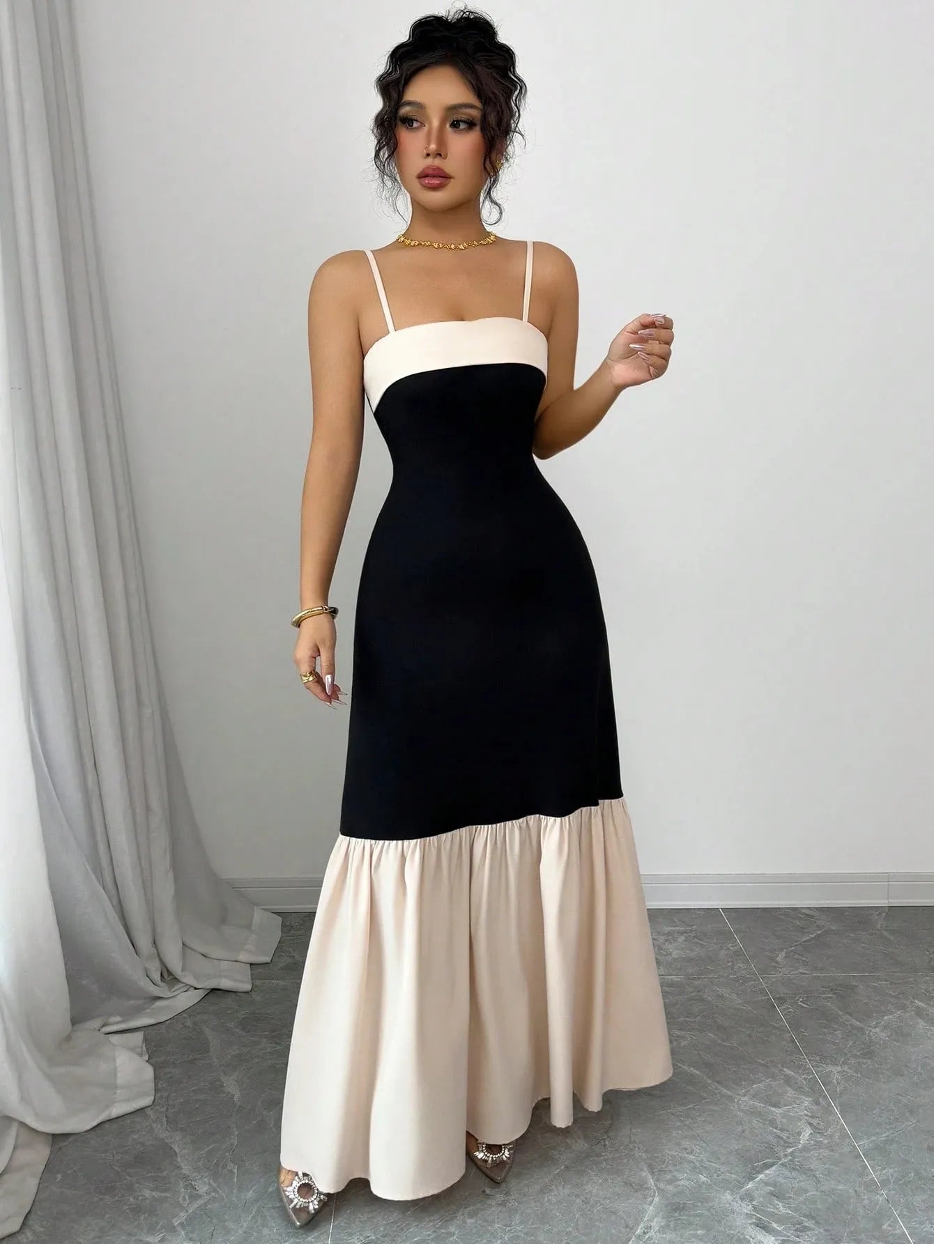 Two-Tone Spaghetti Strap Maxi Dress - Velora Luxury Fashion