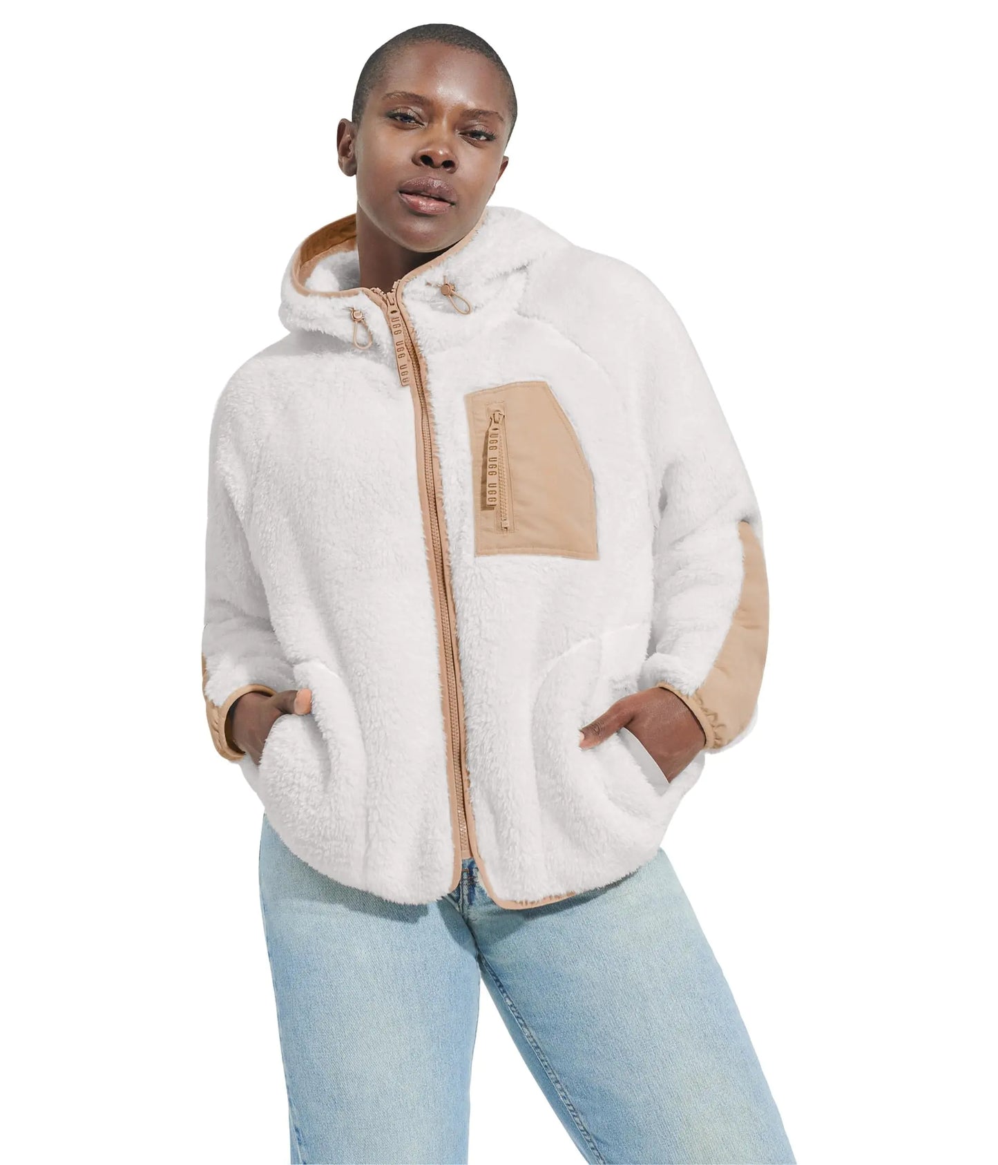 UGG Womens Ruthie Uggfluff Zip Hoodie Coat Nimbus Driftwood 1X - Velora Luxury Fashion