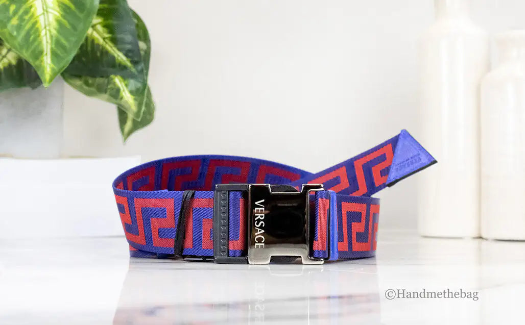 Versace Lapis & Scarlet Greek Key Belt