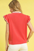 Umgee Contrast Trim Ruffle Cap Sleeve Blouse - Velora Luxury Fashion