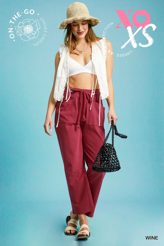 Umgee Drawstring Wide Leg Casual Pants - Velora Luxury Fashion