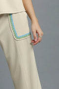 Umgee Drawstring Wide Leg Pants with Scallop Trim Detail - Velora Luxury Fashion