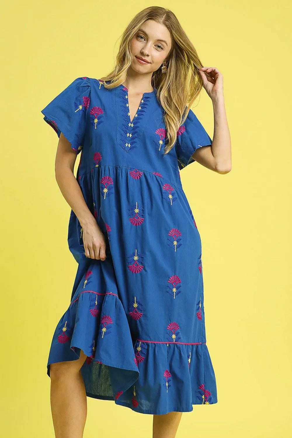 Umgee Embroidered Tiered Midi Dress - Velora Luxury Fashion