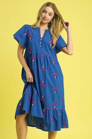Umgee Embroidered Tiered Midi Dress - Velora Luxury Fashion