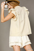 Umgee Eyelet Embroidered Ruffle Sleeve Blouse - Velora Luxury Fashion