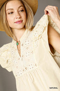 Umgee Eyelet Embroidered Ruffle Sleeve Blouse - Velora Luxury Fashion