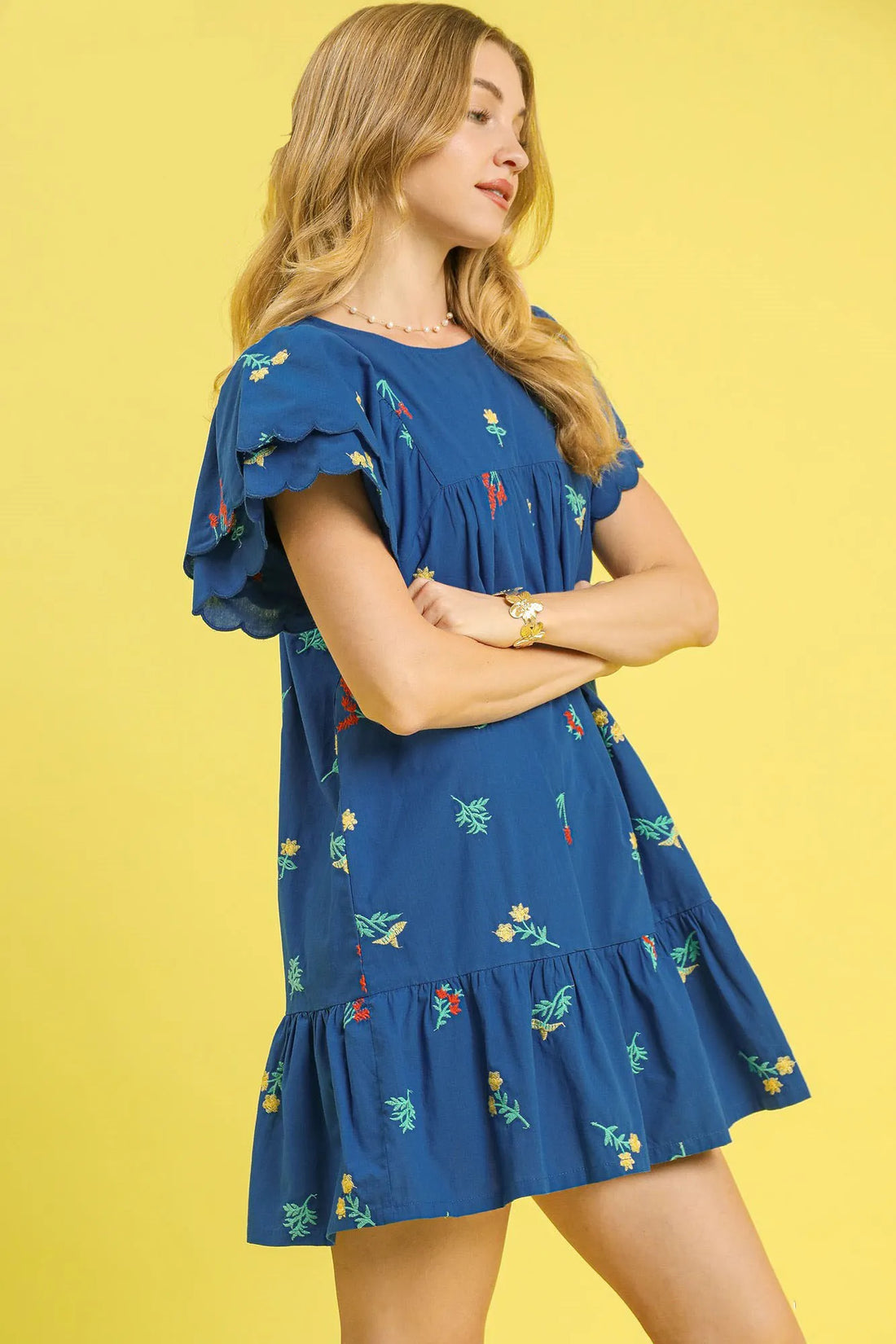 Umgee Floral Embroidered Short Sleeve Mini Dress - Velora Luxury Fashion