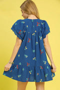 Umgee Floral Embroidered Short Sleeve Mini Dress - Velora Luxury Fashion