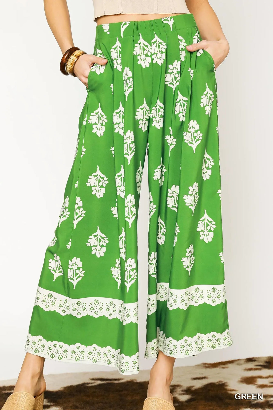 Umgee Floral Pleated Wide-Leg Pants - Velora Luxury Fashion