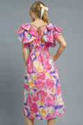 Umgee Floral Ruffled Cap Sleeve Midi Dress - Velora Luxury Fashion