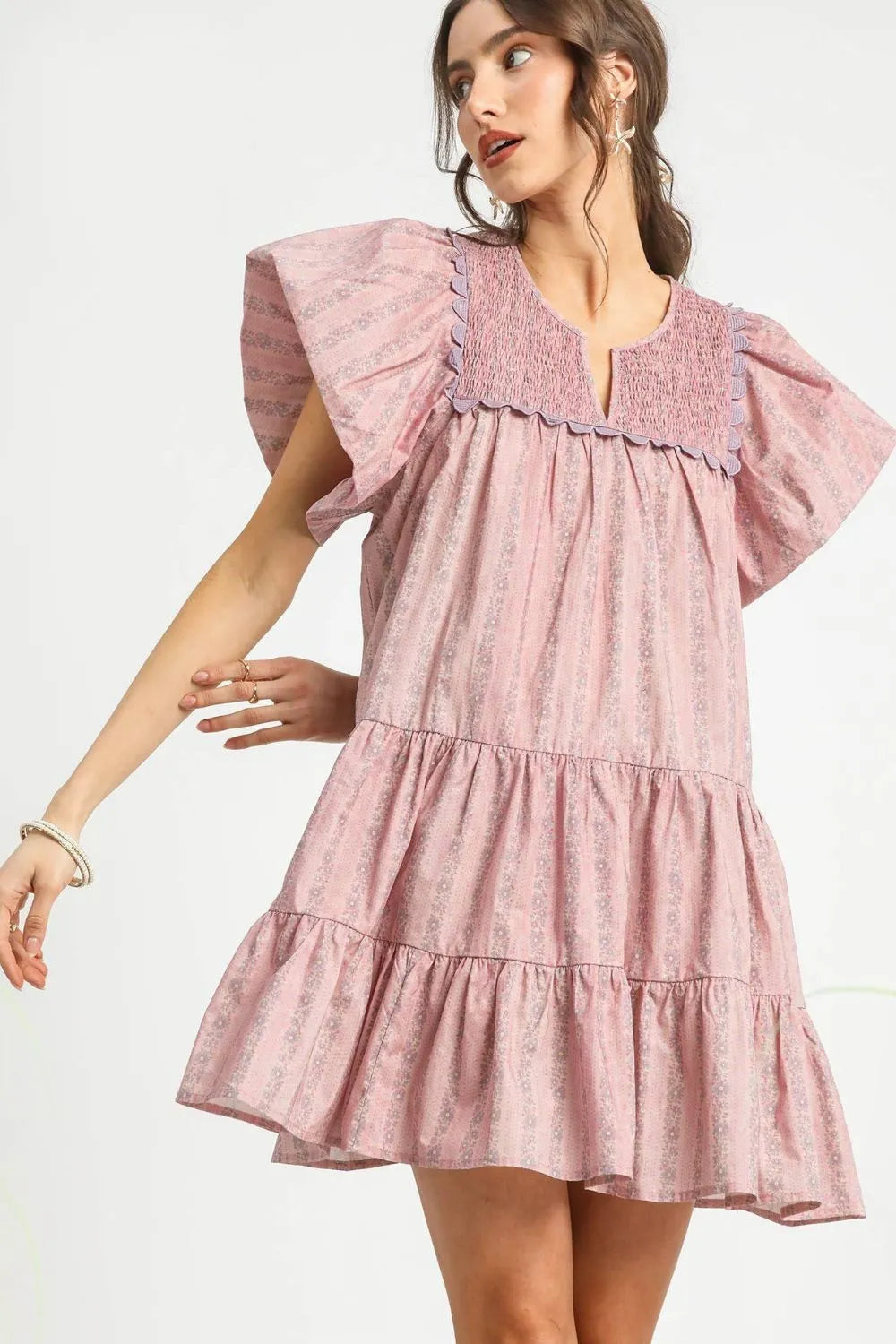 Umgee Floral Ruffled Cap Sleeve Tiered Mini Dress - Velora Luxury Fashion