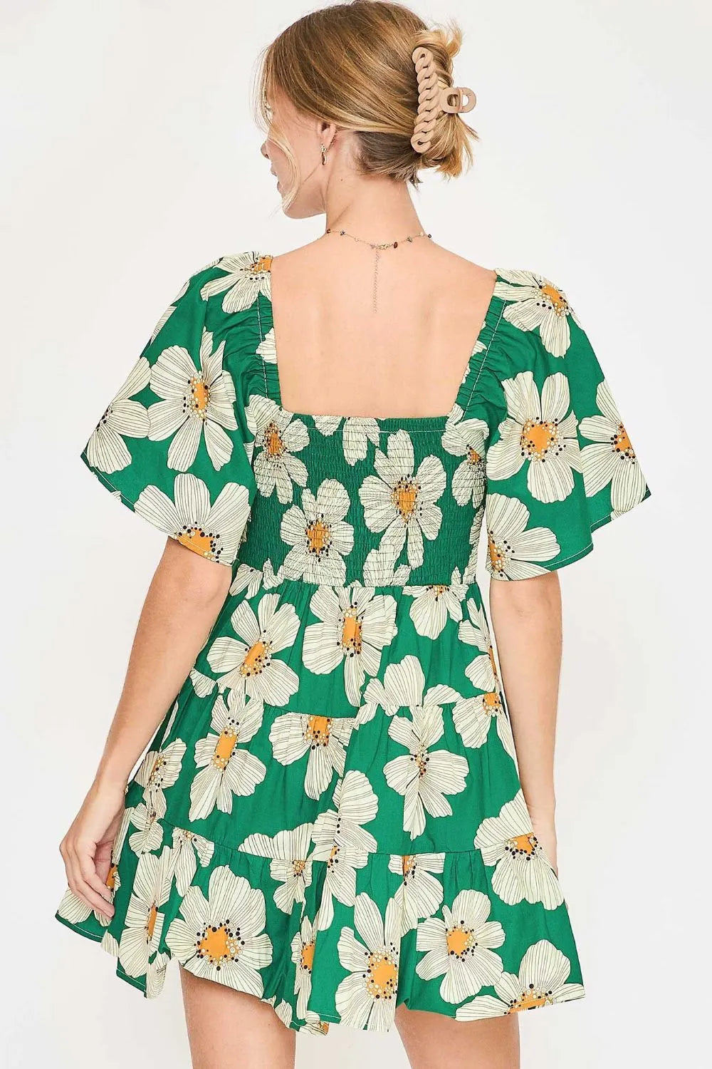 Umgee Full Size Daisy Print Mini Dress with Ribbon Details Plus Size - Velora Luxury Fashion