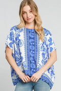 Umgee Full Size Floral Border Print Oversized Top Plus Size - Velora Luxury Fashion