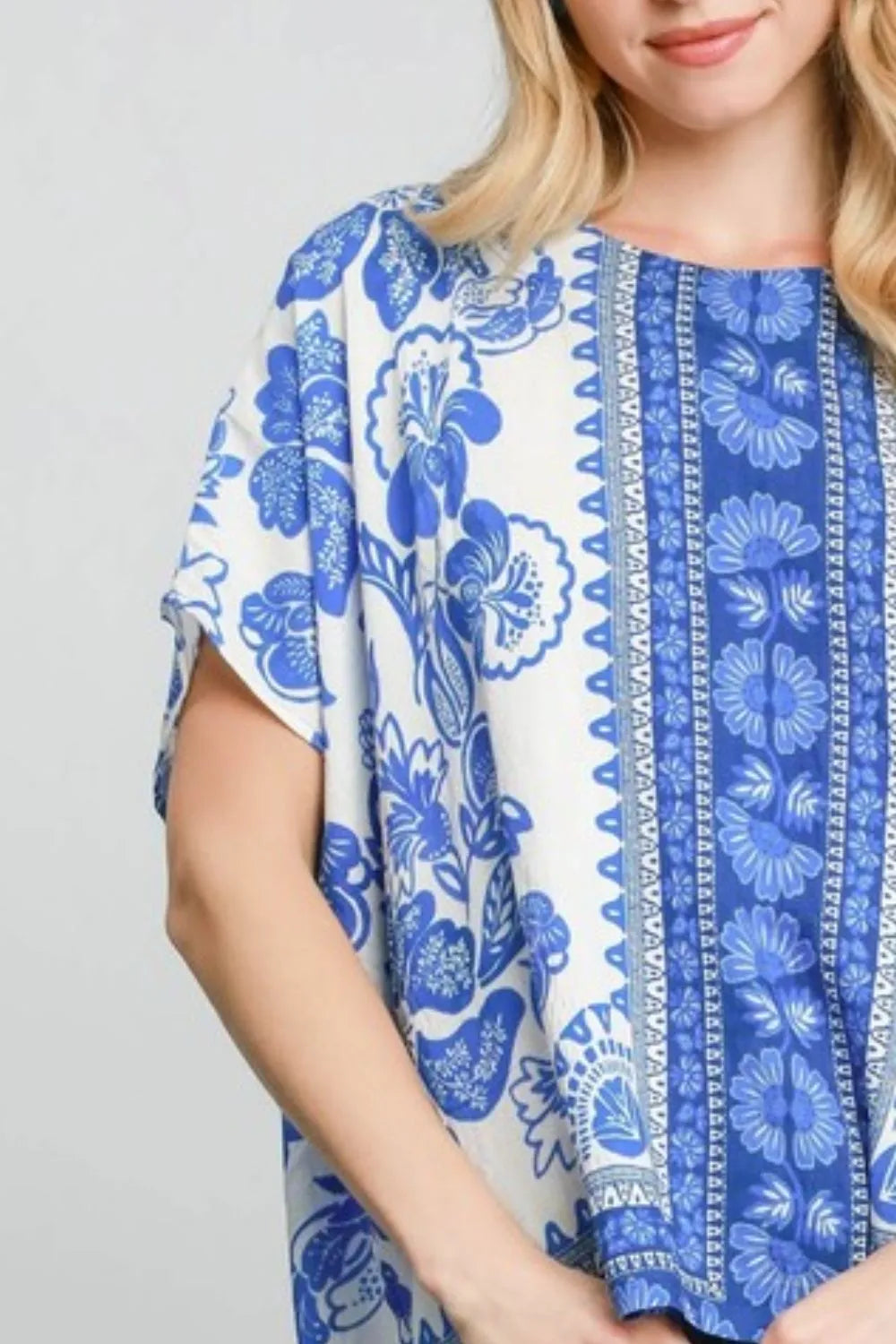 Umgee Full Size Floral Border Print Oversized Top Plus Size - Velora Luxury Fashion