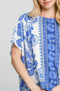Umgee Full Size Floral Border Print Oversized Top Plus Size - Velora Luxury Fashion