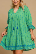 Umgee Full Size Tassel Embroidered Flounce Sleeve Mini Dress Plus Size - Velora Luxury Fashion