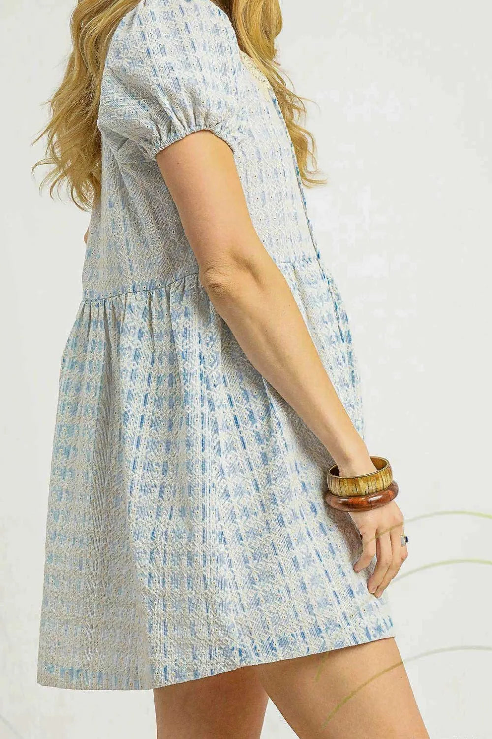 Umgee Lace Detail Short Puff Sleeve Mini Dress - Velora Luxury Fashion