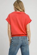 Umgee Luxe Knit Collared Short Sleeve Polo Sweatshirt - Velora Luxury Fashion