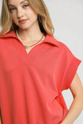 Umgee Luxe Knit Collared Short Sleeve Polo Sweatshirt - Velora Luxury Fashion