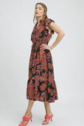 Umgee Mix Ruffle Sleeve Tropical Midi Dress - Velora Luxury Fashion