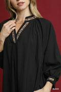 Umgee Notched Shift Dress with Trim Detail - Velora Luxury Fashion