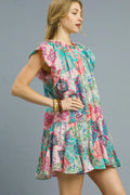 Umgee Printed Ruffle Cap Sleeve Mini Dress - Velora Luxury Fashion