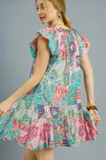 Umgee Printed Ruffle Cap Sleeve Mini Dress - Velora Luxury Fashion