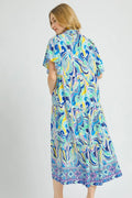 Umgee Printed Short Sleeve Tiered Midi Dress - Velora Luxury Fashion