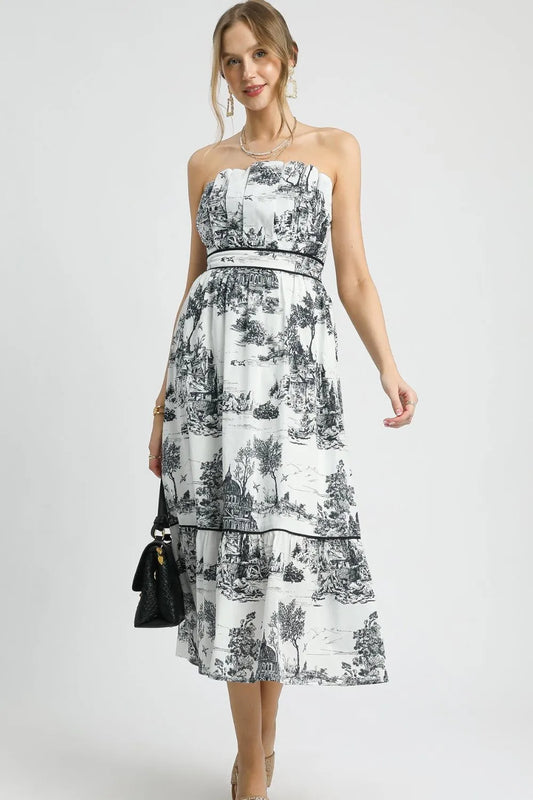 Umgee Printed Tiered Tube Midi Dress - Velora Luxury Fashion