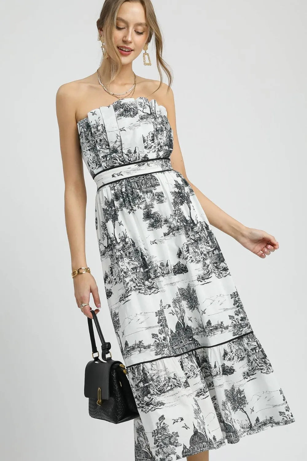Umgee Printed Tiered Tube Midi Dress - Velora Luxury Fashion
