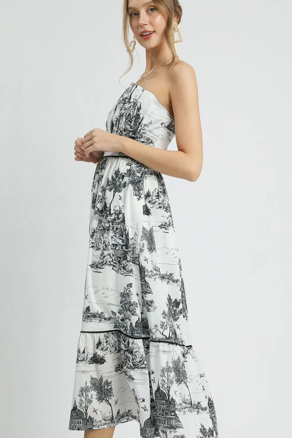 Umgee Printed Tiered Tube Midi Dress - Velora Luxury Fashion