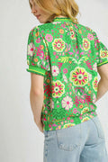 Umgee Retro Floral Puff Sleeve Top - Velora Luxury Fashion