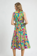 Umgee Ruffled Hem Printed Sleeveless Midi Dress - Velora Luxury Fashion
